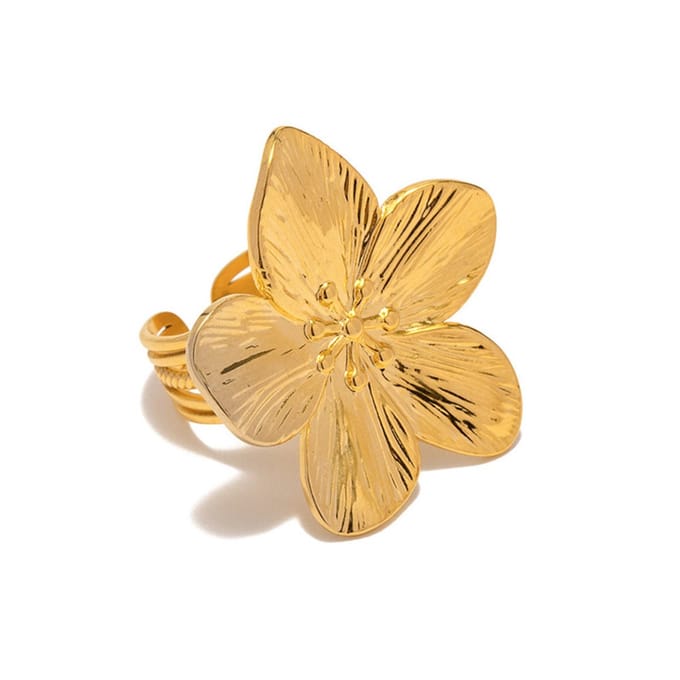 Ring - Goud - Bloem - Statement ring - Verstelbaar - Stainless steel sieraden