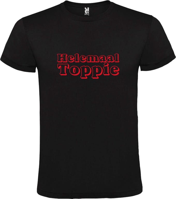 Zwart T-Shirt met “ Helemaal Toppie “ afbeelding Rood Size M
