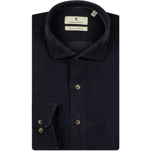 Thomas Maine Overhemd Roma Fine Corduroy Uni Color Modern Kent Navy / male