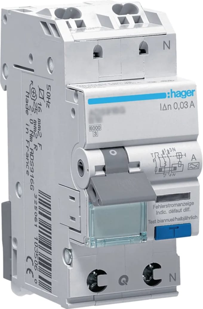 Hager ADS960D Aardlekschakelaar/zekeringautomaat 2-polig 10 A 0.03 A 240 V