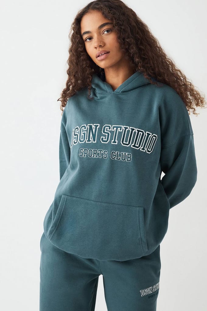 Dames DSGN Studio Applique Oversized Hoodie | Teal | Maat: 3XL
