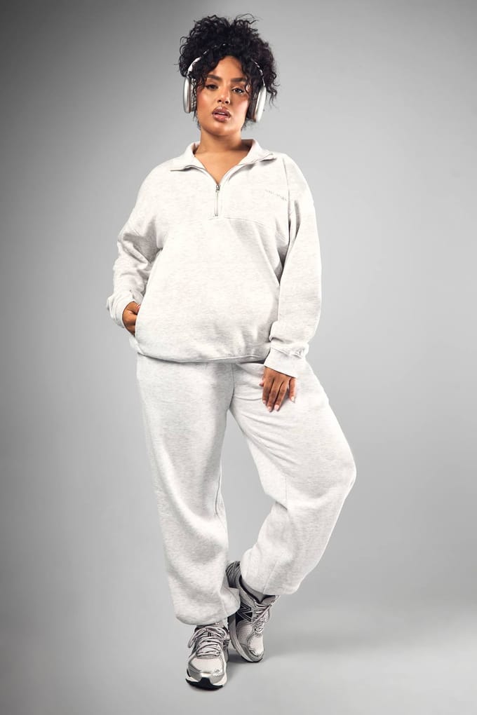 boohoo Dames DSGN Studio Geborduurde Half-Zip Oversized Sweatshirt | Asgrijs | Maat: 46