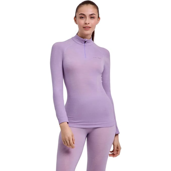 FALKE Wool-Tech Zip Neck sneldrogend wol functioneel functioneel shirt met lange mouwen dames paars - maat S