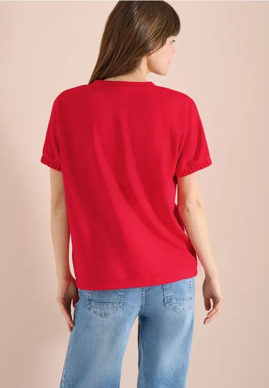 Shirt met ronde hals en rimpels
