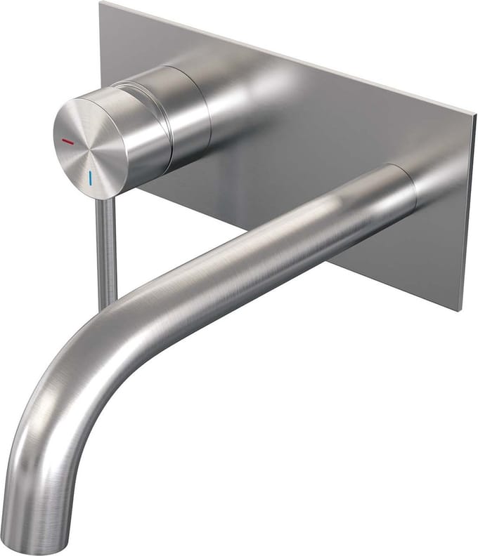 Brauer Brushed Edition inbouw wastafelmengkraan met gebogen uitloop en afdekplaat model A2 RVS geborsteld PVD
