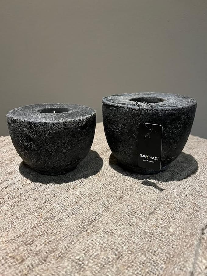 Brynxz Set van 2 Theelichthouders Basic Basalt- stoer sober- landelijk- wonen- sfeervol