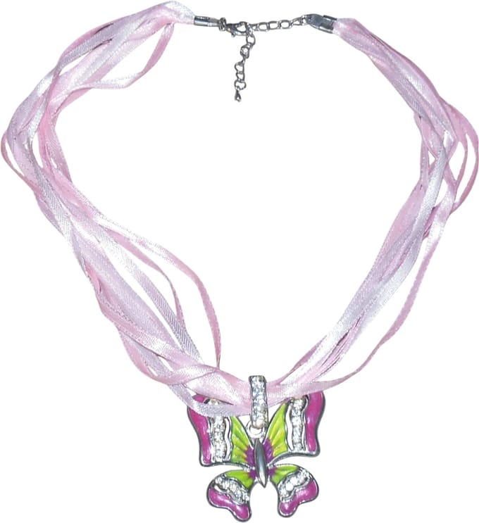 Ketting met vlinder roze-groen + strass