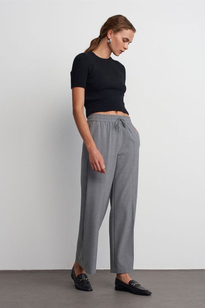 Wijde Crepe Broek met Touwsluiting Taille