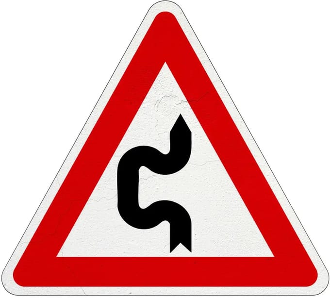 Dubbele S bocht links bord | Sign Again materiaal | 30 cm