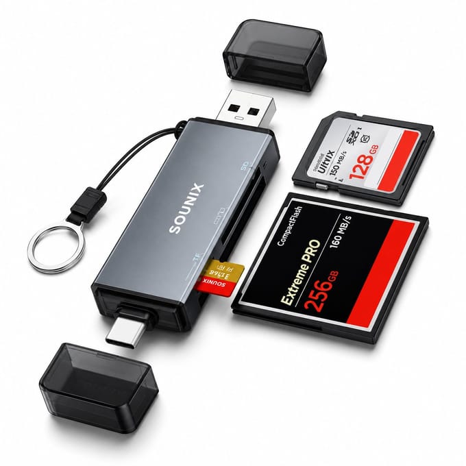 Sounix CF Kaartlezer - 3 in 1 Kaart Lezer - CF/SD/Micro SD Cardreader - Memory Card Kaart Reader