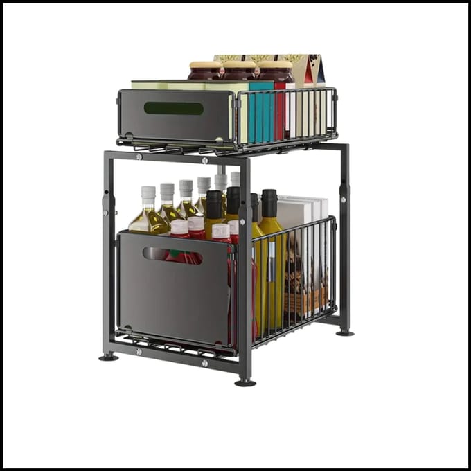 Uittrekbaar Keukenrek - Kast Organizer - Verstelbaar 41–49 cm - Metaal - Zwart