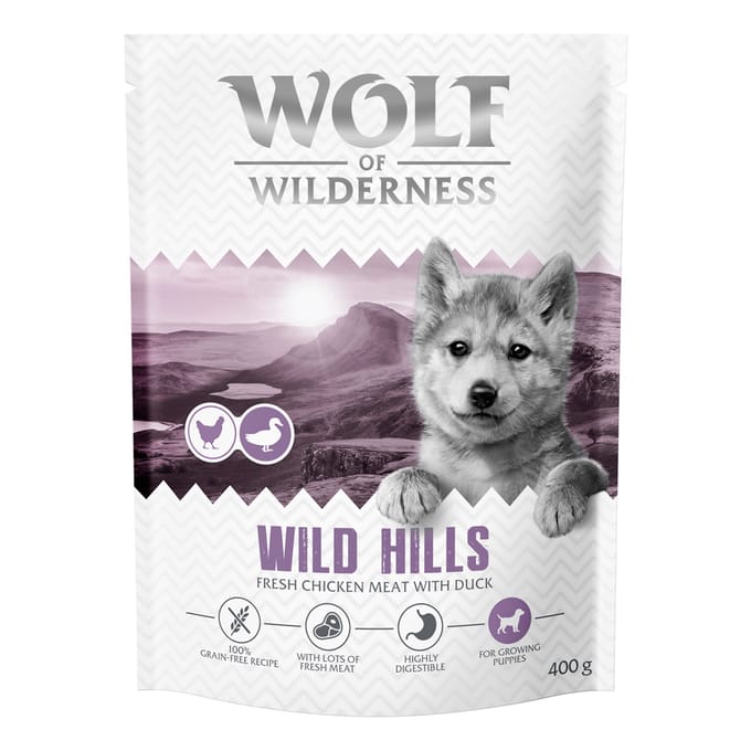 Wolf of Wilderness Junior "Wild Hills" Eend - graanvrij - 400 g: Nieuw Recept