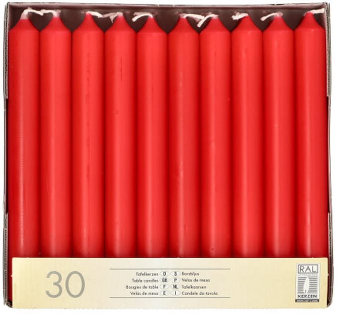 30 Tafelkaarsen Ø 2,1 cm · 19,6 cm rood