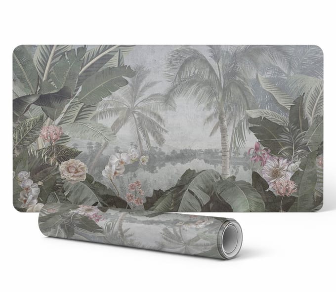 Bureauonderlegger met tropisch junglemotief voor grafisch ontwerpers en kunstenaars, 90x45 cm