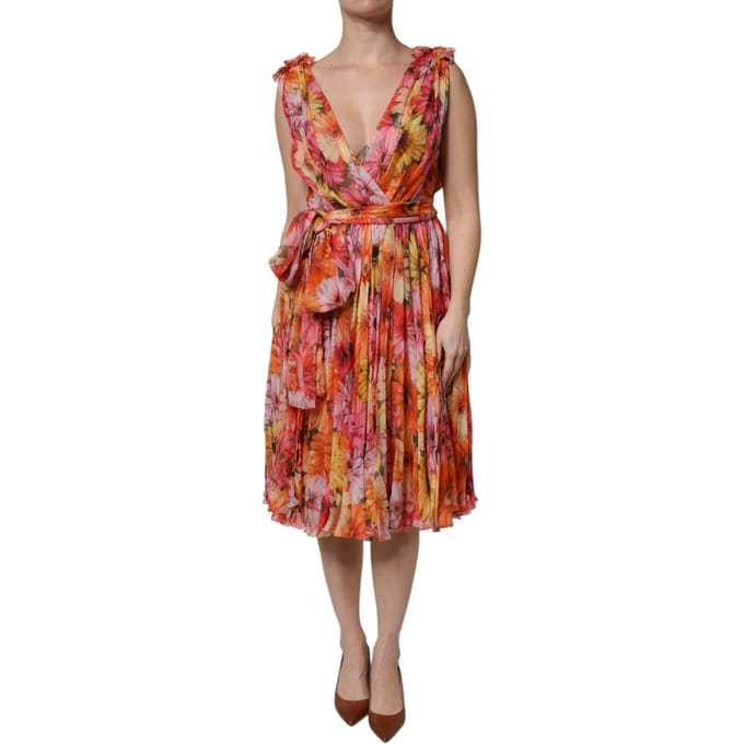 Bloemenprint Plissé Midi-jurk