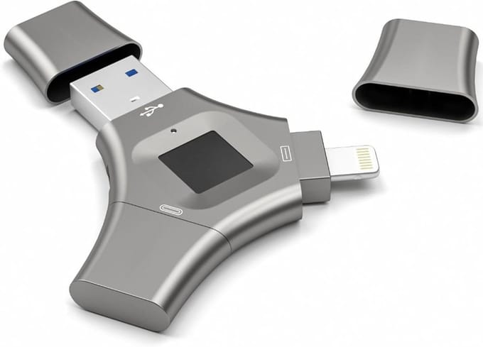 Vingerafdruk USB Stick - Encryptie Flash Drive - Data Beveiligen - Driemaal Connectiviteit - 512 GB - Zilver