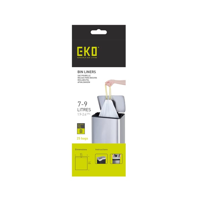 Afvalzak EKO MDPE type B met trekband 40x45cm 7-9L wit rol à 25 stuks