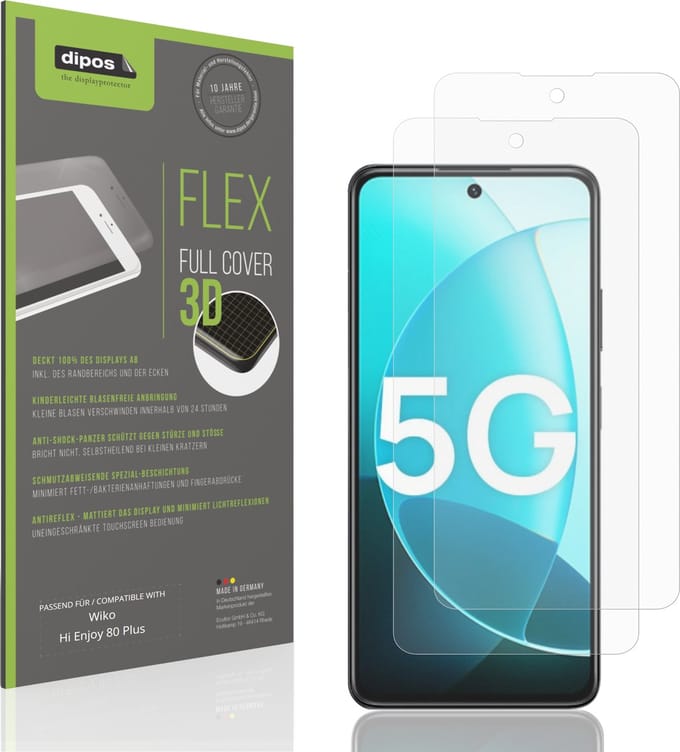 dipos FLEX – 2x Matte Screenprotector geschikt voor Wiko Hi Enjoy 80 Plus | Volledige Schermbescherming | Case-Friendly