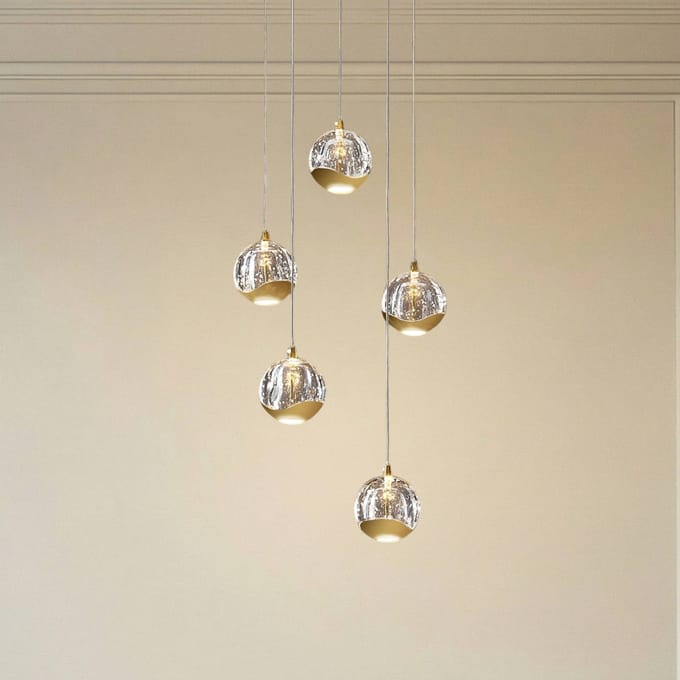 Lucande LED hanglamp Hayley, Ø 30 cm, 5-lamps, goud, glas