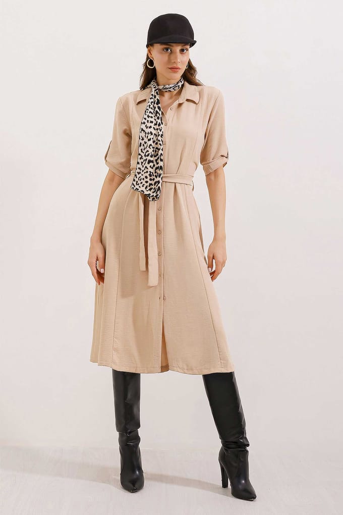 Textured Midi-jurk met Strik