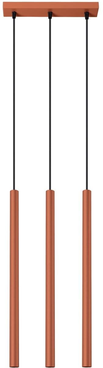 Hanglamp PASTELO 3 met 3 buiskappen in lijn - Sollux Lighting - IP20 - Okerrood staal behuizing - 30 x 5 x 94 cm - 3 x G9 LED, exclusief lichtbron - 3 x 8 W - Moderne hanglamp voor woonkamer, eetkamer en keuken