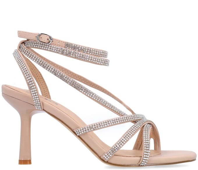 Sacha - Dames - Beige strass sandalen met hak - Maat 37