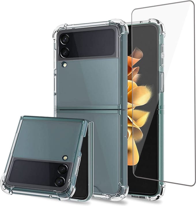 Hoesje geschikt voor Samsung Galaxy Z Flip 4 + Screenprotector – Tempered Glass - Extreme Shock Case Transparant