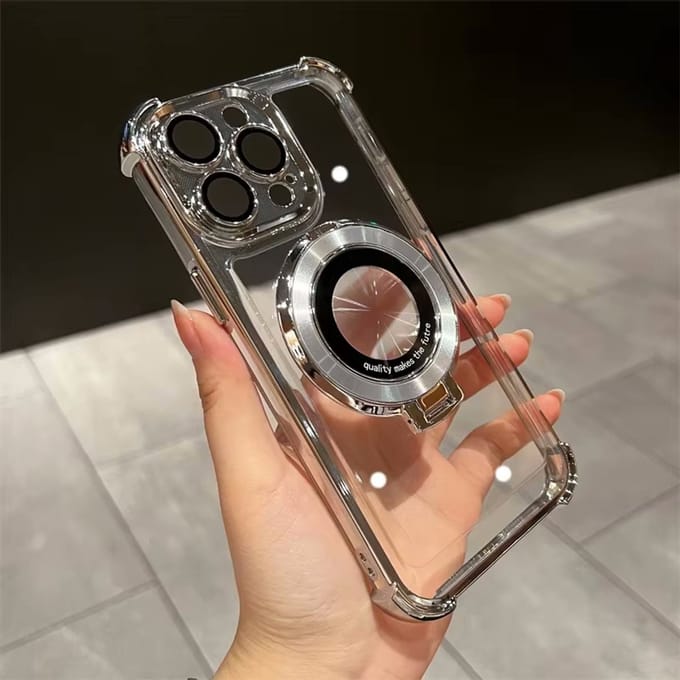 Anti-shock Magnetische hoesje met onzichtbare Ringstandaard - Geschikt voor iPhone 12 - Zilver