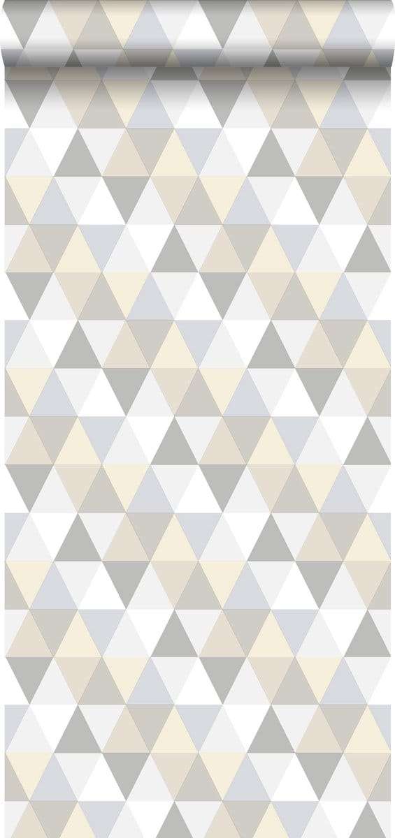 ESTAhome behang driehoekjes lichtgrijs, beige en wit - 53 cm x 10.05 m - 128707