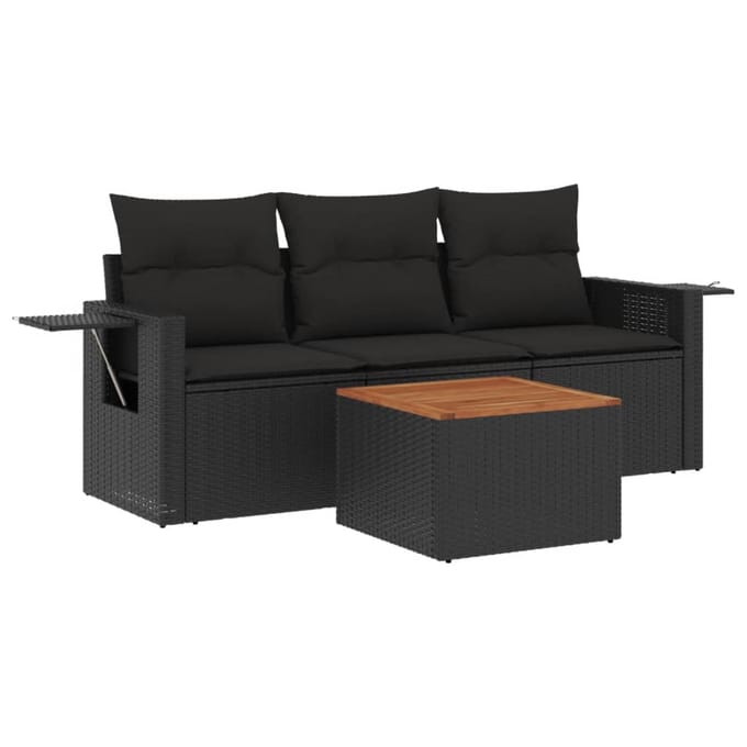 vidaXL - 4-delige - Loungeset - met - kussens - poly - rattan - zwart