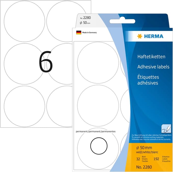 HERMA Vielzwecketiketten wit 50 mm rond Papier 192 St.