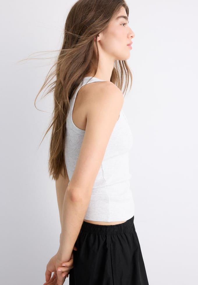 Stradivarius Geribbeld racerback T-shirt van katoen  Grijs melange M
