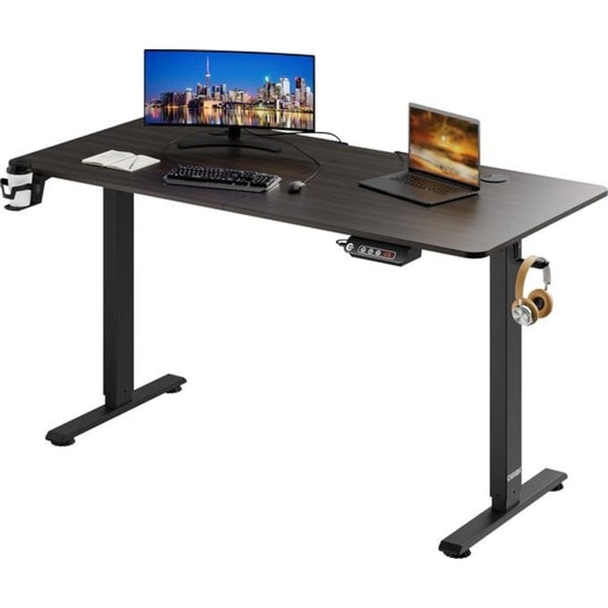 Casaria Zit Sta Bureau Elektrisch Verstelbaar 140x60 cm Headset Drank Kabelhouder Beige