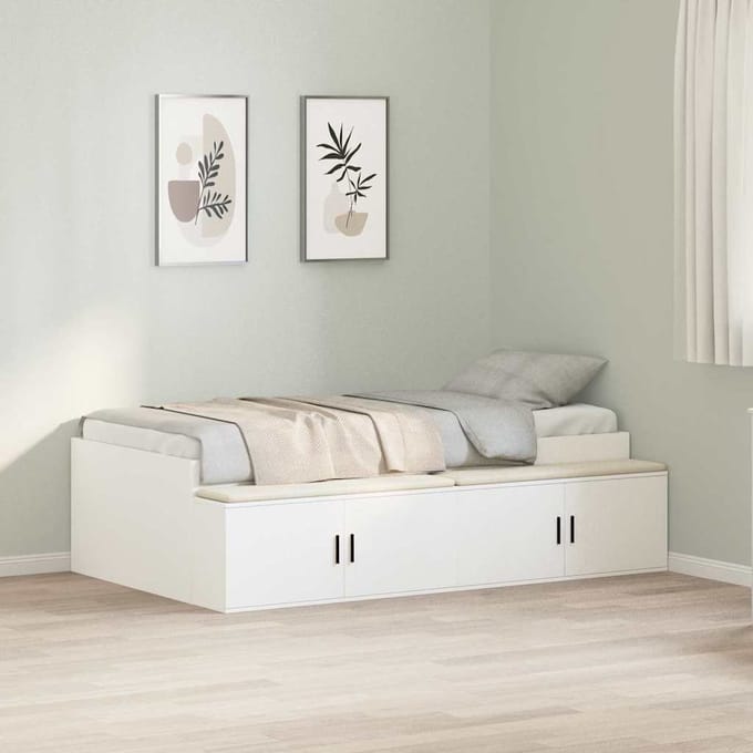 vidaXL - Bedframe - met - lade - met - opslag - Wit - 70 - x - 190 - cm - Bewerkt - hout