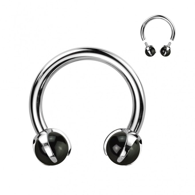 Piercing titanium horseshoe 1.2x10x3 - zwart agaat - LMPiercings