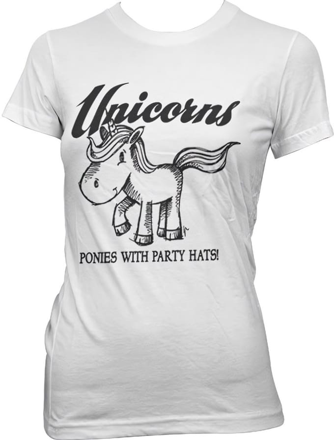 Hybris Unicorns Ponies With Party Hats Girly T-shirt dames White