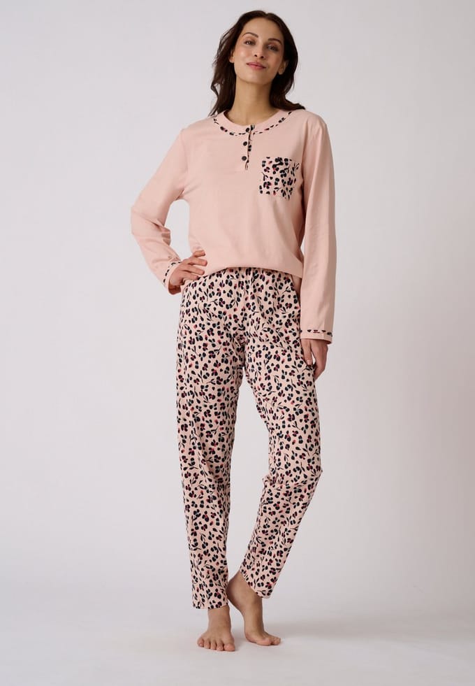 Damart - Pyjama van gekamd jerseykatoen - Dames - Roze - 42-44 (M)
