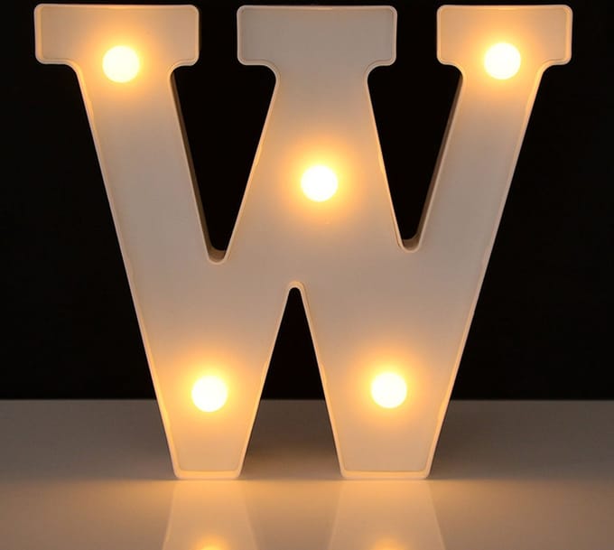 Lichtgevende Letter W - 16 cm - Wit - LED