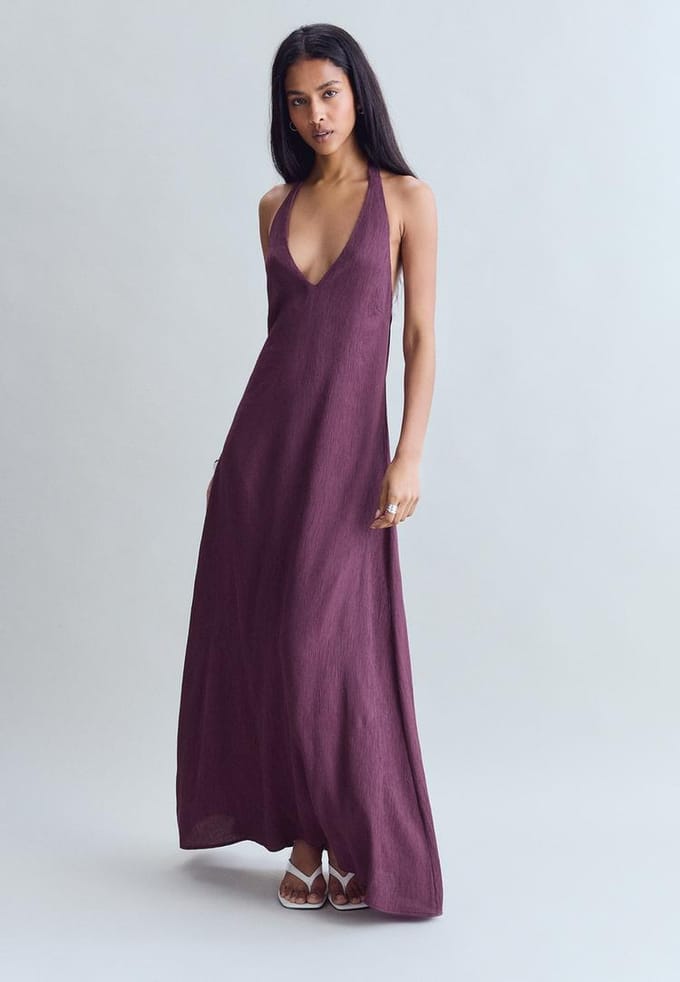 Stradivarius Midi-jurk met halternek en textuur  Purper S
