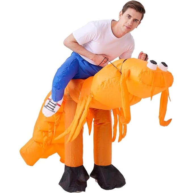 Groot kreeft opblaasbaar kostuum, grappige podiumattributen, volwassene One size, 150-190cm oranje