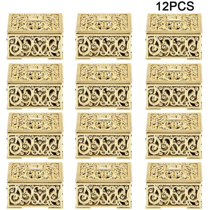 12 stuks Vierkante Holle Plastic Geschenkdoos Snoepdoosjes Bruiloft Verjaardagsfeest DecoratieGoud white