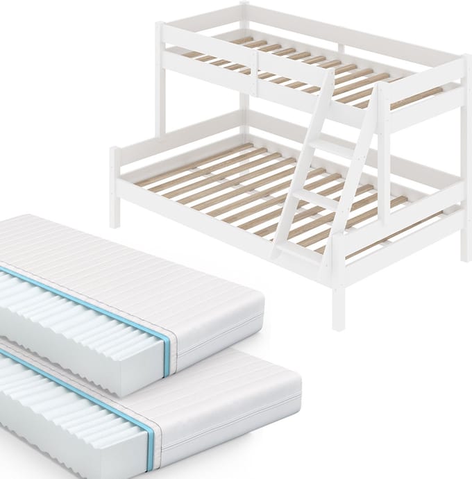 Vitalispa Everest Stapelbed – 140x200 / 90x200 cm met 2 matrassen Wit