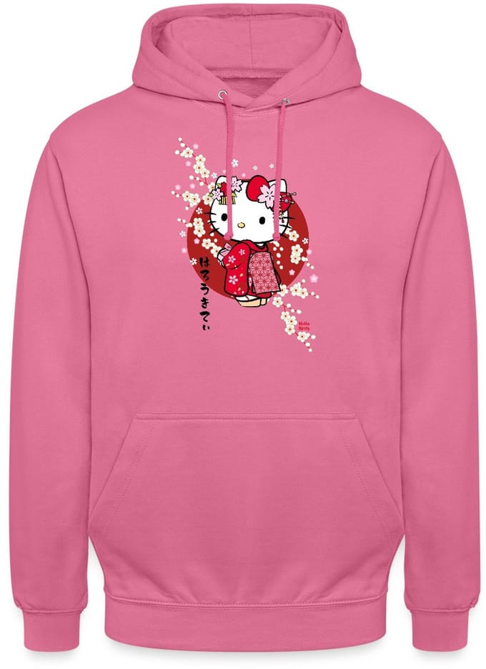 Hello Kitty In Een Rode Kimono En Kersenbloesems Hoodie Unisex