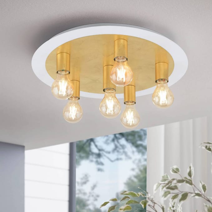 EGLO Passano Plafondlamp - E27 - Staal - Wit|Goud