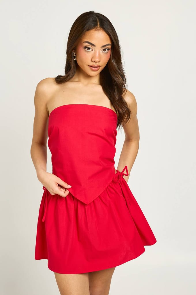 boohoo Dames Katoenen Popeline Sjaal Top | Red | Maat: 16