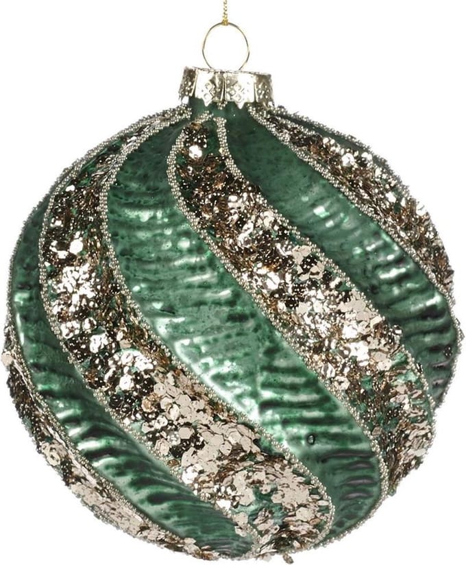 Goodwill Kerstbal Glas Groen-Champagne D 10 cm Voordeelaanbod 2 stuks
