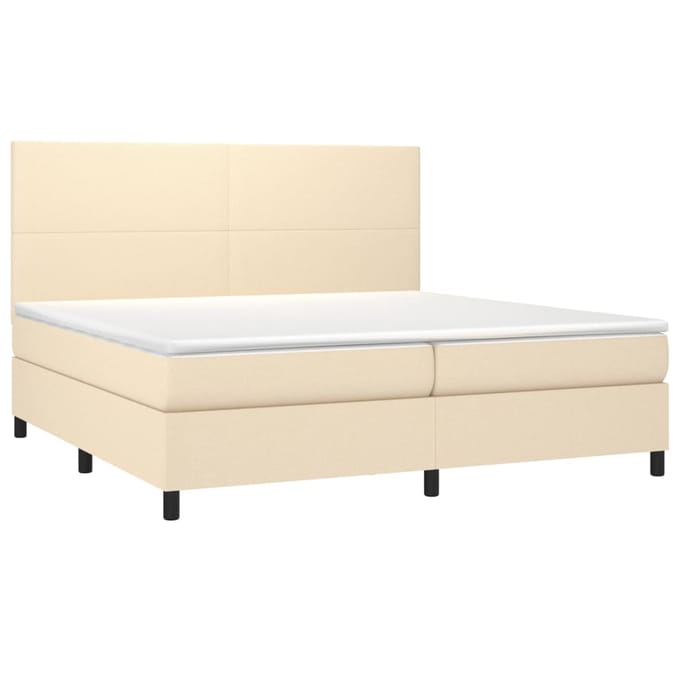 vidaXL - Boxspring - met - matras - en - LED - stof - crèmekleurig - 200x200 - cm