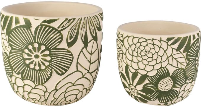 Dekoratief | Set 2 bloempotten 'Retro Flowers', cement, 18x18x16cm | A260466