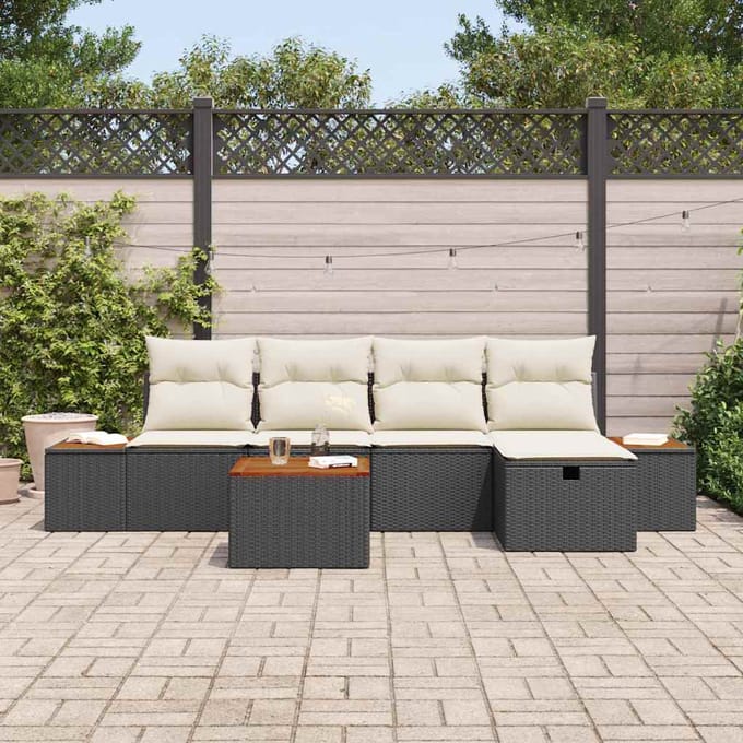 vidaXL - Tuinbank - Set - 6 - st - Zwart - poly - rattan