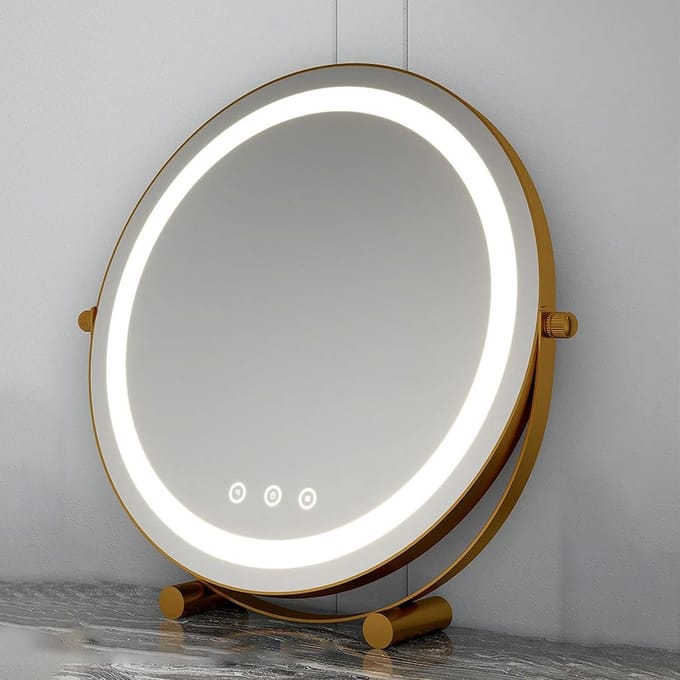 Verlichte Spiegel - Kaptafel Spiegel - Make-up Aanbrengen - Drie Kleurinstellingen - 40cm Diameter - Goud